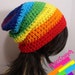 Slouchy Beanie Crochet Hat in Chakra Rainbow Stripes