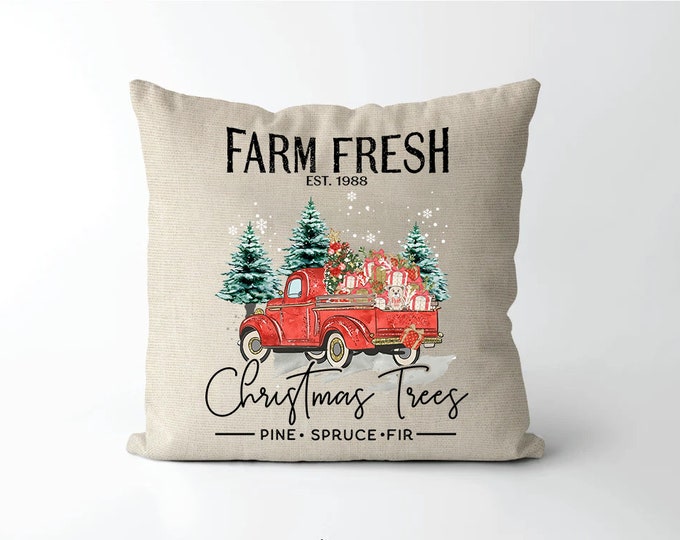 Vintage Farm Fresh Linen Pillow, Christmas Decoration, Christmas Tree Decor, Christmas Gift