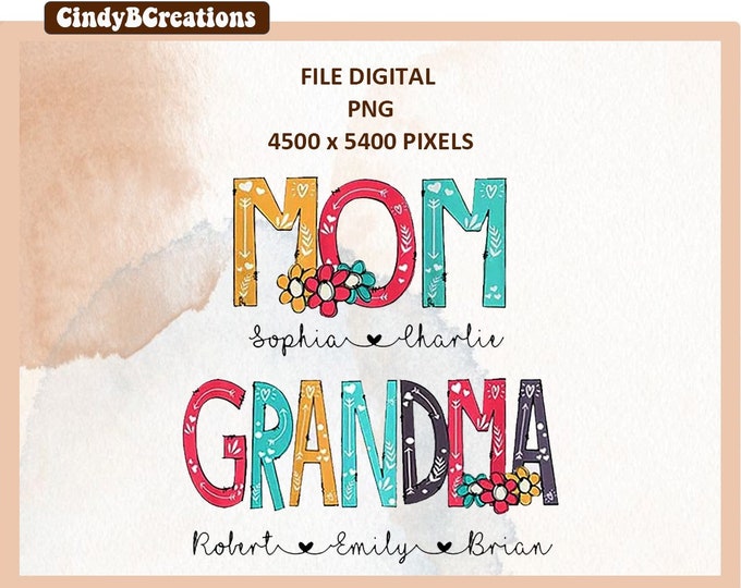 Customizable Boho Mom and Grandma Png, Personalized Mama Digital, Personalized Mom Shirt With Kids Name