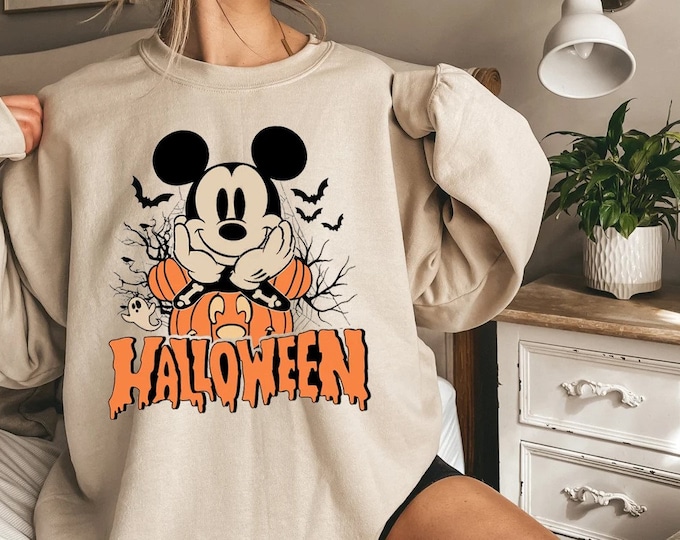 Vintage Mickey and Minnie Halloween Sweatshirt , Halloween Women Sweatshirt, Disney Vacation Shirt, Disney Trip Shirt, Mickey Halloween