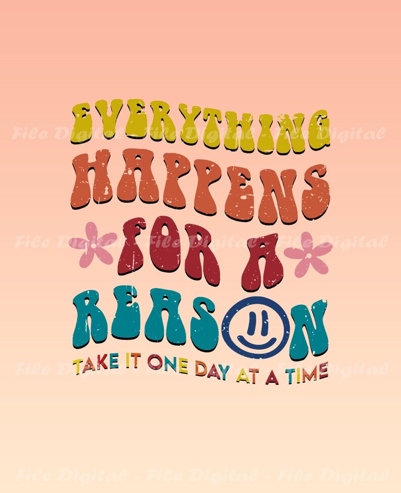 Retro Style Everything Happens for A Reason File Digital Etsy