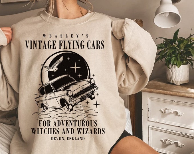 Vintage Flying Car Sweatshirt, Weasley Sweatshirt, Potter Sweatshirt, Magical Gifts, Wizard School, HP Sweatshirt, Magical Gifts for Girl