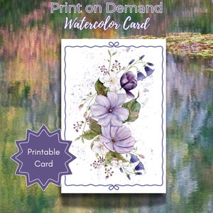 Hübsche Blumen Aquarell Grußkarte - Handgezeichnet, innen leer, kann für jeden Anlass verwendet werden, Geburtstagskarte, Dankeskarte,