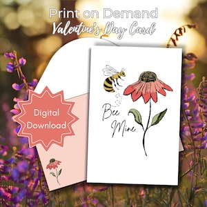 Valentinstag Karte zum Ausdrucken Valentinstag Karte Bee Mine Print at Home Print on Demand Karte Valentinstag Karte