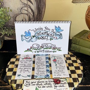 NEW 2027 Scripture Calendar- 44th Ed. Words from the Shepherd-Cindy Grubb- Art & Calligraphy by hand, 4 NEW BOOKMARKS, Free Bookmark,B10G1