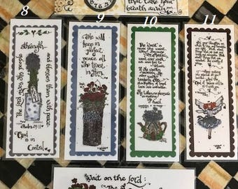 Scripture Bookmarks-Cindy Grubb-For His Glory-#7-12,Remember.., Isaiah 26 3,Psalm 29 11, Lamentations 3 30,Philippians 4 8,Psalm 27 14, GRAD