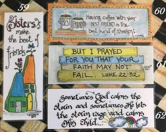 Scripture Bookmarks-Cindy Grubb_For His Glory-#59-62, Sisters are Best Friends(Coffee), Luke 22 (Shiplap), God Calms His Child(Rainbow),Grad