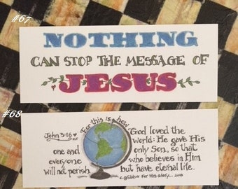 Scripture Bookmarks By Cindy Grubb#67-68-The Message of Jesus & John 3:16"God loved the world, He gave his only Son"2-Sided Eng./Spanish