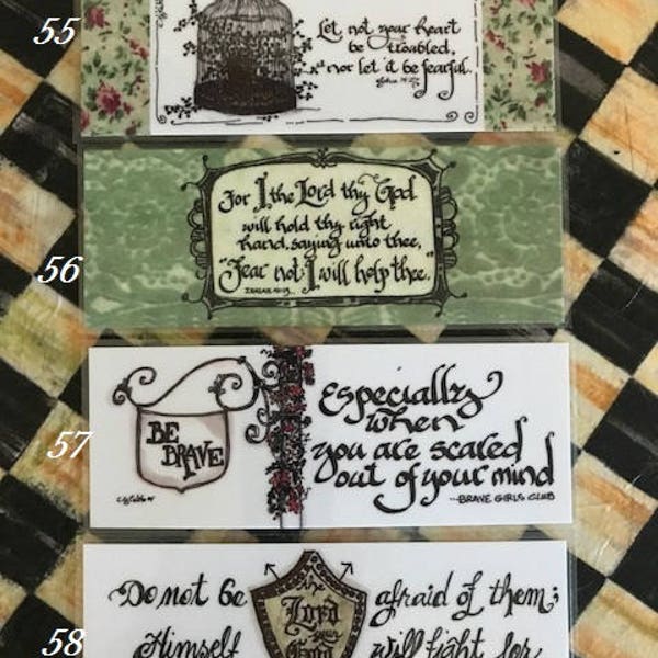 Scripture Bookmarks_Cindy Grubb_55-58, John 14 27, Isaiah 41 13, Be Brave, Deuteronomy 3 22, Calligraphy, Religious, Graduation, FREE Ship