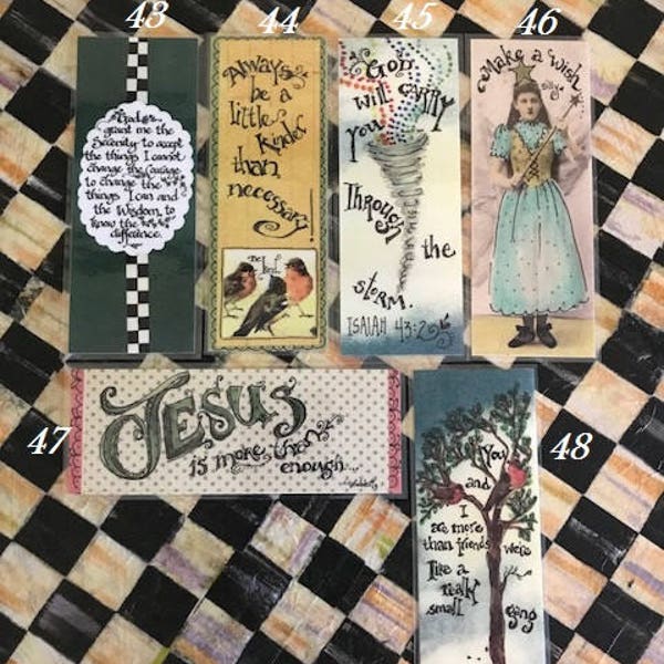 Scripture Bookmarks-Cindy Grubb_#43-48-Serenity Prayer, Tornado- Isaiah, Be Kind, Make A Wish, Jesus Is More Than Enough, Friends(birds)