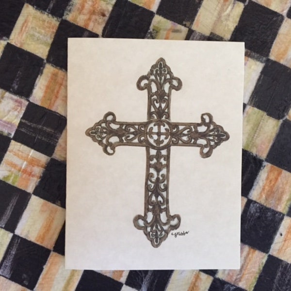 On Sale**Budded Cross Notecards (BLANK) 6 w/ envelopes of choice, By Cindy Grubb, Free bookmark & shipping, Rustic Theme, Christian