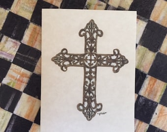 On Sale**Budded Cross Notecards (BLANK) 6 w/ envelopes of choice, By Cindy Grubb, Free bookmark & shipping, Rustic Theme, Christian