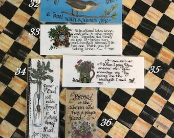Inspirational Bookmarks-Cindy Grubb_For His Glory-#31-36,Luke 18 1, Bird with fry, To be a friend, Deuteronomy 30 9, Psalm 138,Blessed Woman