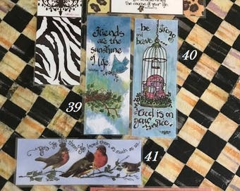 Scripture Bookmarks-Cindy Grubb_For His Glory-#37-42 Blessed-Matthew, Guard-Proverbs, Friends John Hay, Strong,Vintage Bird,Musical Score