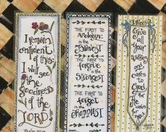 Scripture Bookmarks-Cindy Grubb_For His Glory-#63-65, Psalm 27 13(Flowers), The Happiest, Peter 5 7(Banner), Inspirational, Graduation