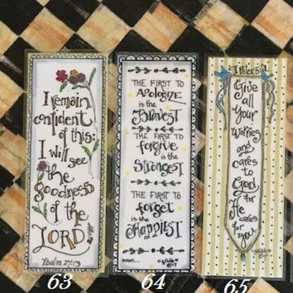 Scripture Bookmarks-Cindy Grubb_For His Glory-#63-65, Psalm 27 13(Flowers), The Happiest, Peter 5 7(Banner), Inspirational, Graduation