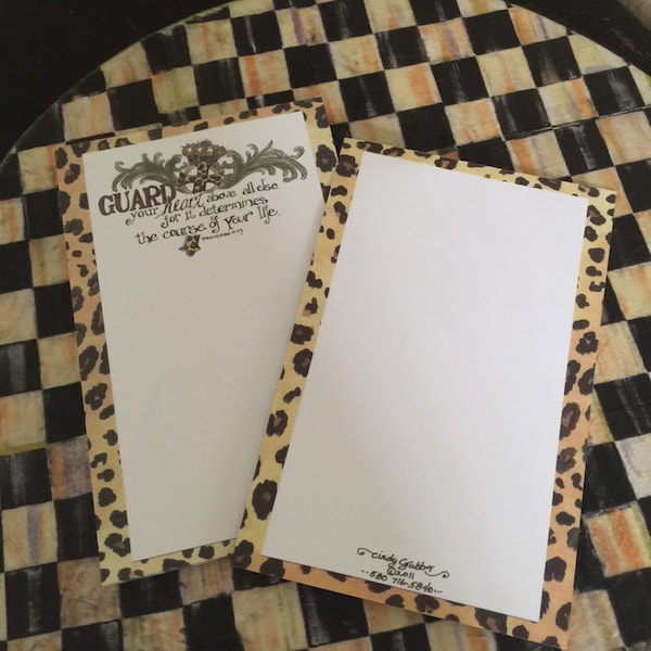 Lowered Price! Scripture Notepad-Proverbs 4:23 "Guard your heart"  Leopard, Cross & Crown, For His Glory Cindy Grubb*FREE MATCHING BOOKMARK*