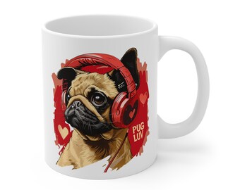 Taza de café PUG LUV / Lindo regalo para los amantes de los Pug / Pug Valentine / Pug Mom / Pug Dad / Taza divertida de regalo / Propietario de mascota presente, 11 oz
