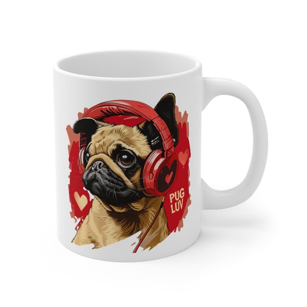 Cute PUG LUV Coffee Mug | Pug Lovers Gift | Pug Valentine | Pug Mom | Pug Dad | Funny Mug Gift | Pet Owner Present, 11oz