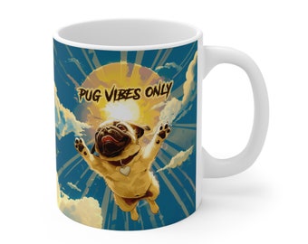 Taza de café PUG VIBES SOLAMENTE / Lindo regalo para los amantes de los Pug / Mamá Pug / Papá Pug / Regalo de taza divertida / Regalo del propietario de la mascota, 11 oz
