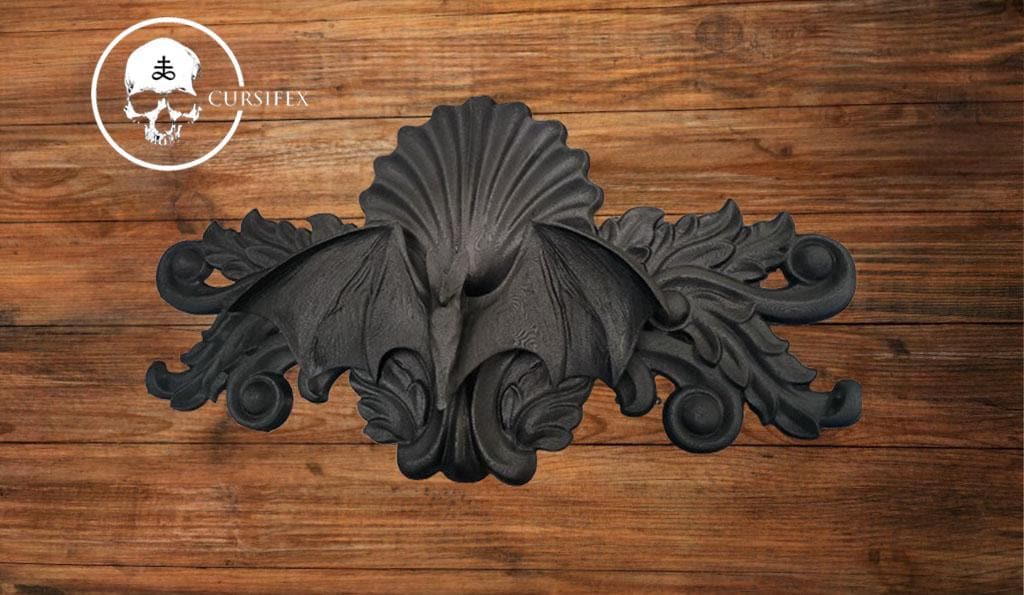 19.75" wide custom Bat applique / Onlay - Furniture or wall accent - black