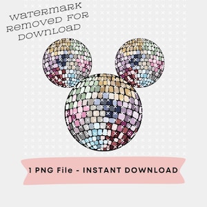 May include: Three colorful disco ball ornaments in the shape of Mickey Mouse's head. The balls are made of small, mirrored tiles in shades of pink, blue, green, and gold.