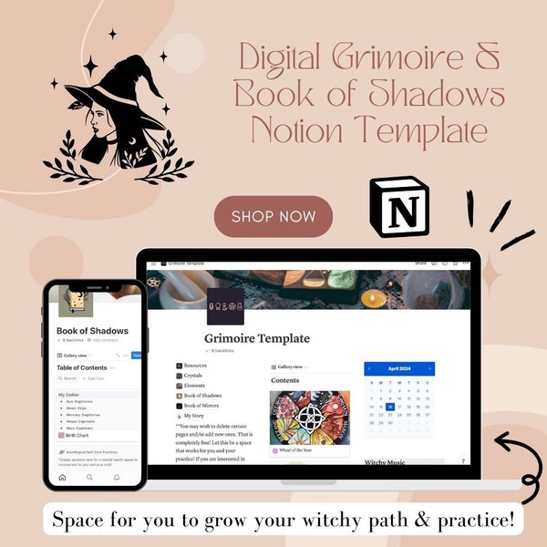 Notion Digital Grimoire | Book of Shadows | Book of Mirrors | Wheel of the Year | Witchcraft | Wicca Template