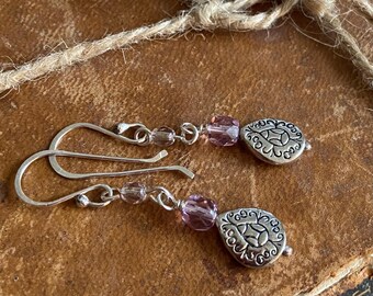 Lovely Lavender Facected Czech Glass Bead Sterling Earrings