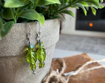 Tis the season green Czech glass green sterling silver earrings