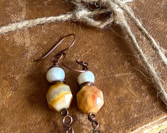 Sunset and Moon Copper Handcrafted Earrings