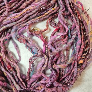 Handspun art yarn 75 yards Various wools and locks, bamboo, tencel, lurex, firestar, angelina and mohair yarn core image 2