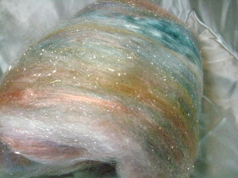 Seashells 4 oz merino / bamboo / tussah silk/ firestar / angelina image 1