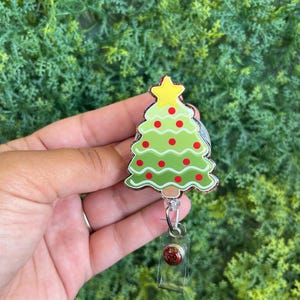 Handmade Christmas Tree Badge Reel: Glitter Holiday ID Holder