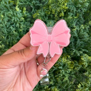 Coquette Bow Badge Reel Cute Bow Id holder Lanyard Pink bow