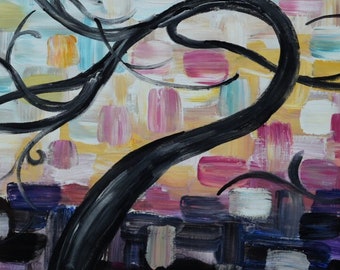 Original abstract painting acrylic painting Fancy Tree on canvas 48x24