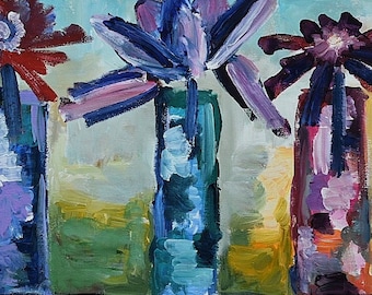 Original abstract painting oil painting Flowers art Tulips  48x24