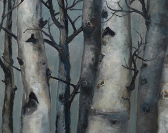 Original abstract tree art oil painting Aspen forest on canvas 48x24