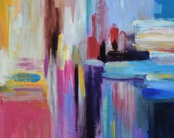 Abstract Movement Art  Painting, Original Texture wall Art, abstract acrylic painting, Multi colors Modern Home Decor 48x24
