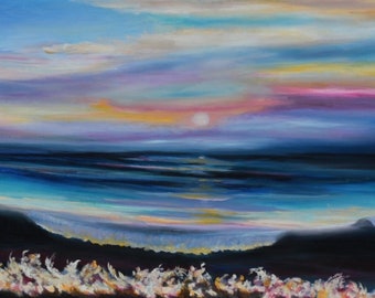 Original abstract painting Sea art Beach Wave on gallery wrap canvas oil painting home art 48x24