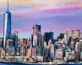 New York City Original large Oil Painting, 60x30