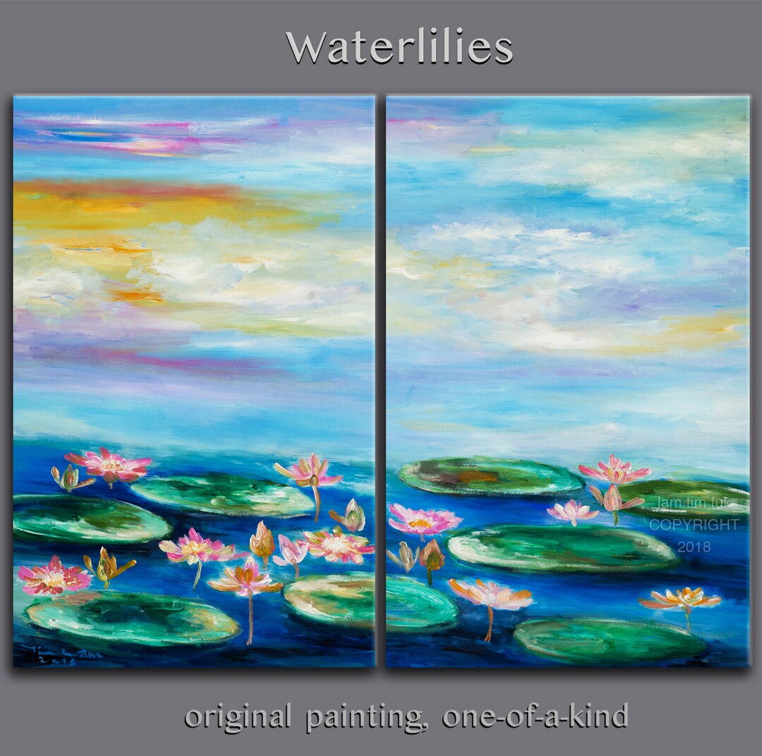 Waterlilies Original Abstract Flower Art Oil Painting on Gallery Wrap ...