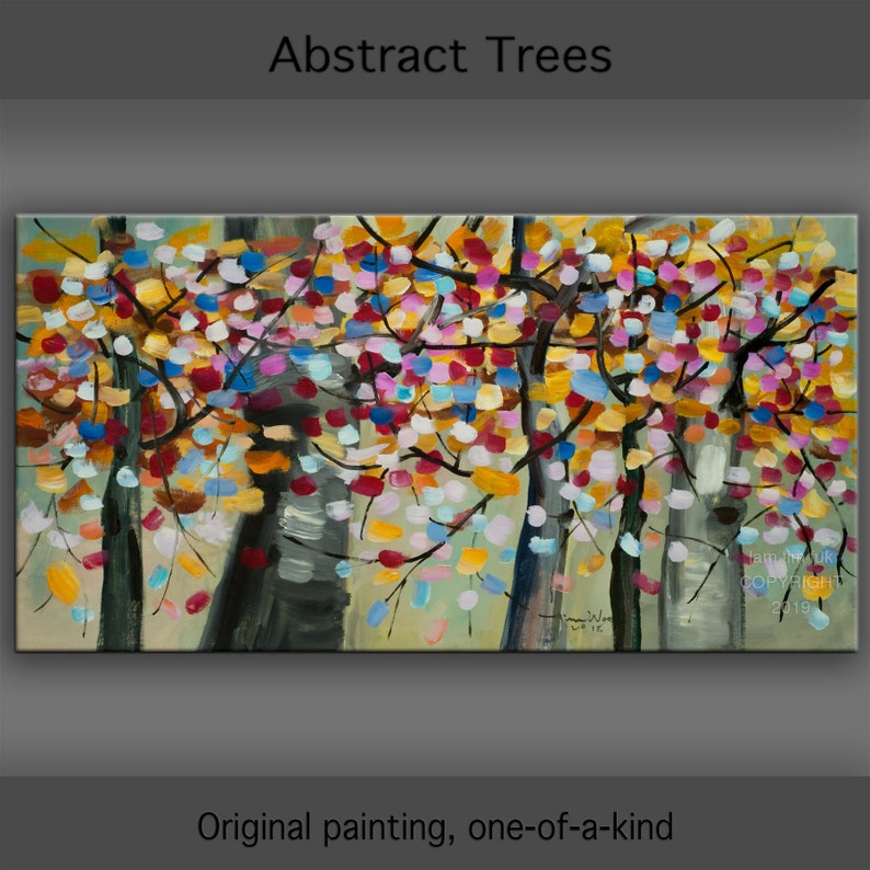 Large Art Landscape Oil Painting Autumn Aspen Forest 48x24 - Etsy