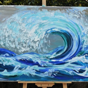 Rolling Wave large art Acrylic painting abstract sea art home hanging painting modern art 51x27 画像 1