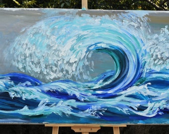 Rolling Wave large art Acrylic painting abstract sea art home hanging painting modern art 51x27