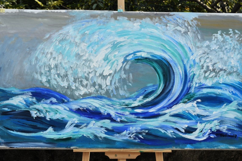 Rolling Wave large art Acrylic painting abstract sea art home hanging painting modern art 51x27 画像 1