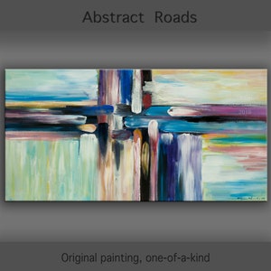 Original roads art Abstract painting fresh painting gallery wrapped canvas modren home decor 48x24 image 1