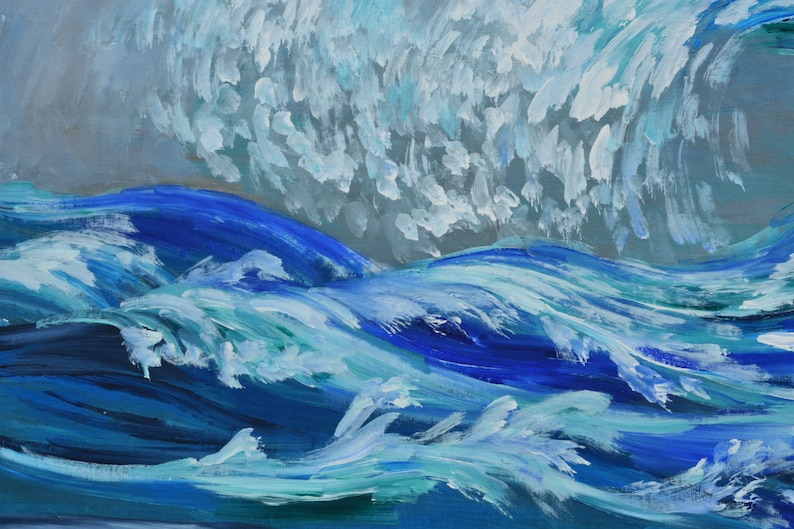 Rolling Wave large art Acrylic painting abstract sea art home hanging painting modern art 51x27 画像 5