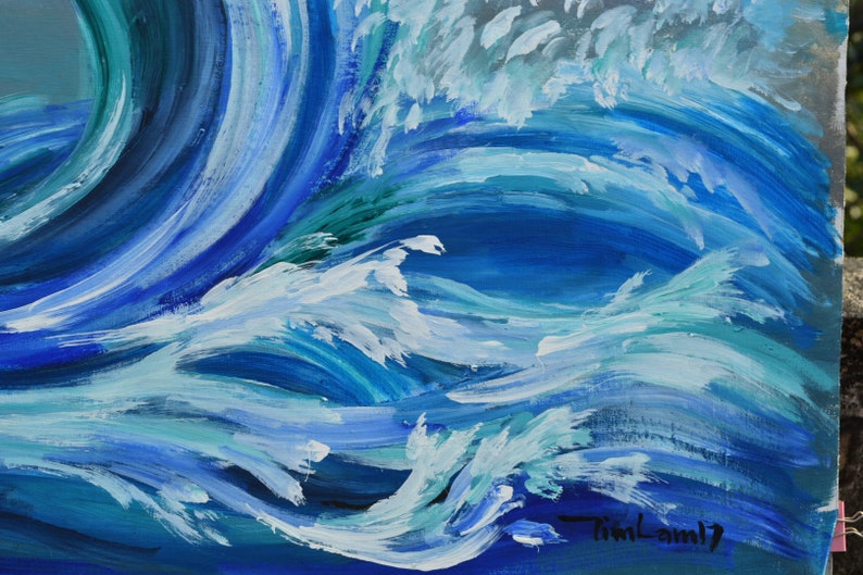 Rolling Wave large art Acrylic painting abstract sea art home hanging painting modern art 51x27 画像 3