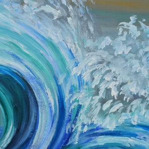 Rolling Wave large art Acrylic painting abstract sea art home hanging painting modern art 51x27 画像 2