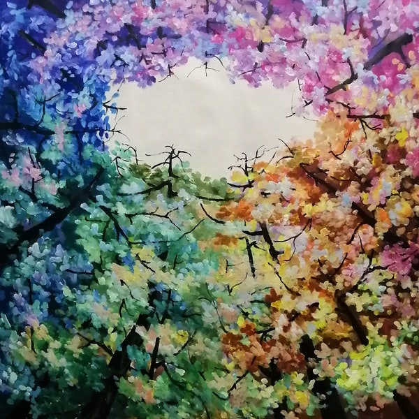 Original Tree Art painting huge Impasto Texture modern oil painting  Abstract Painting on linen canvas 48" x 48"